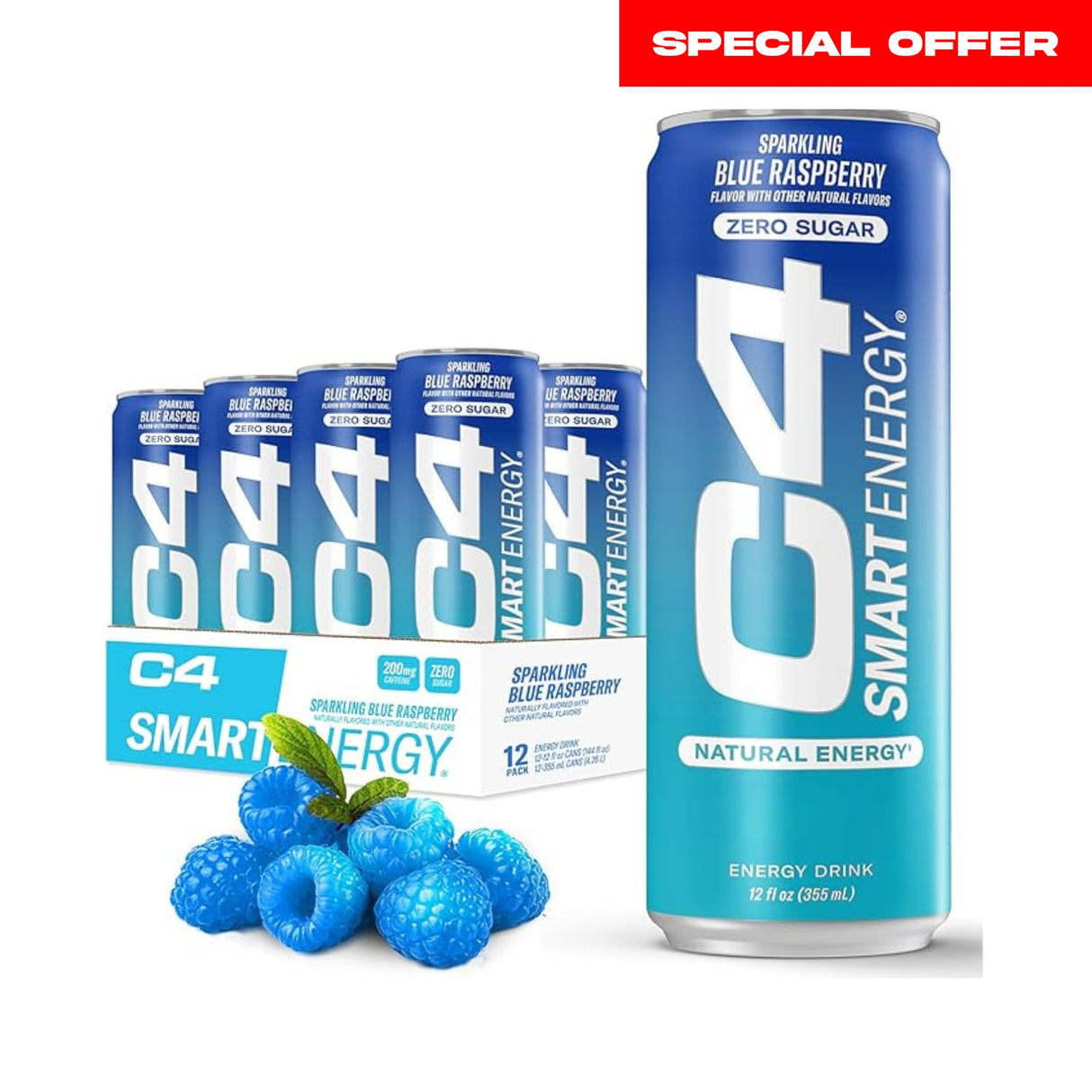 C4 Smart Energy Drink Blue Raspberry - Pack of 12