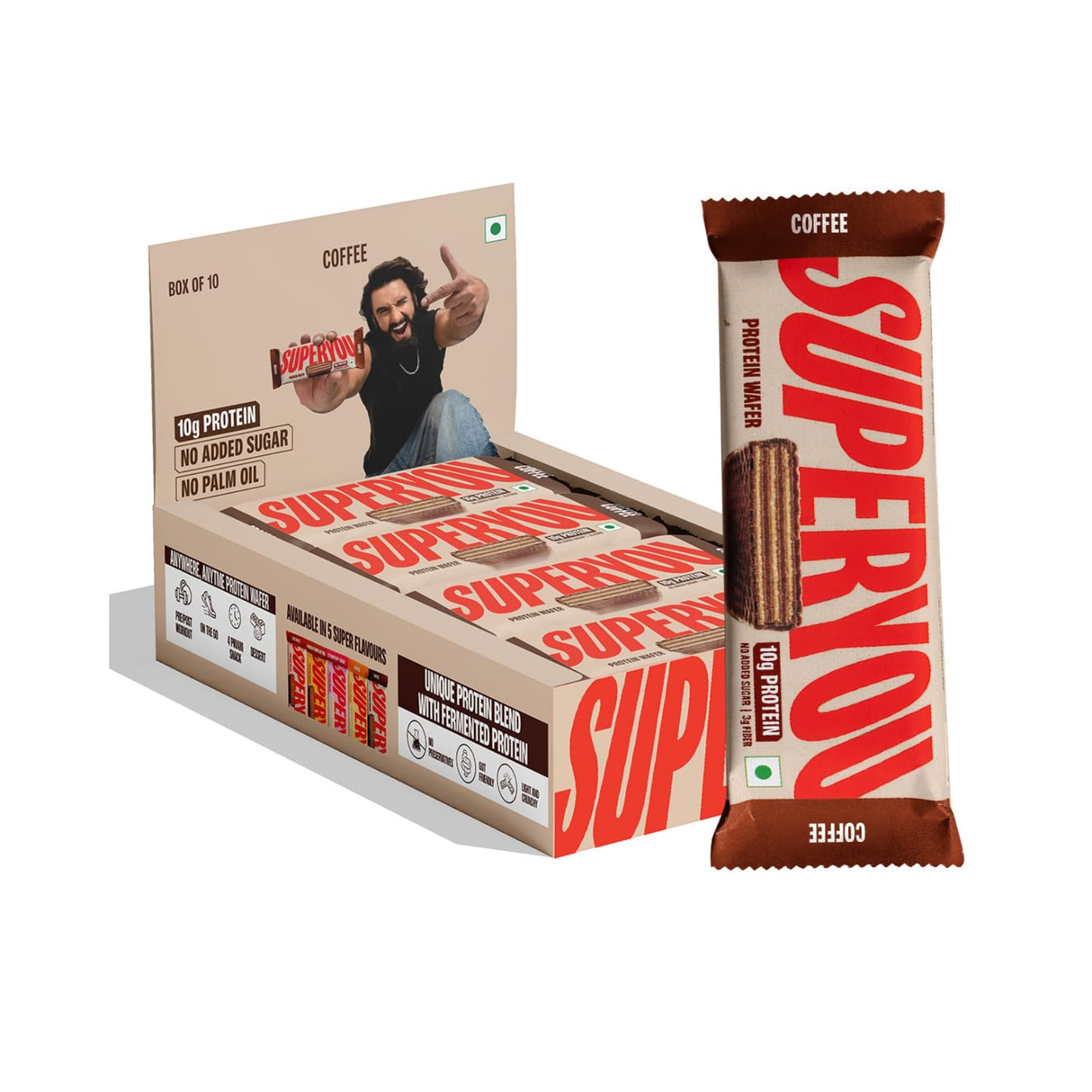 Super You Protein Wafer Crispy, Delicious Snack with 10g Protein Box Of 10