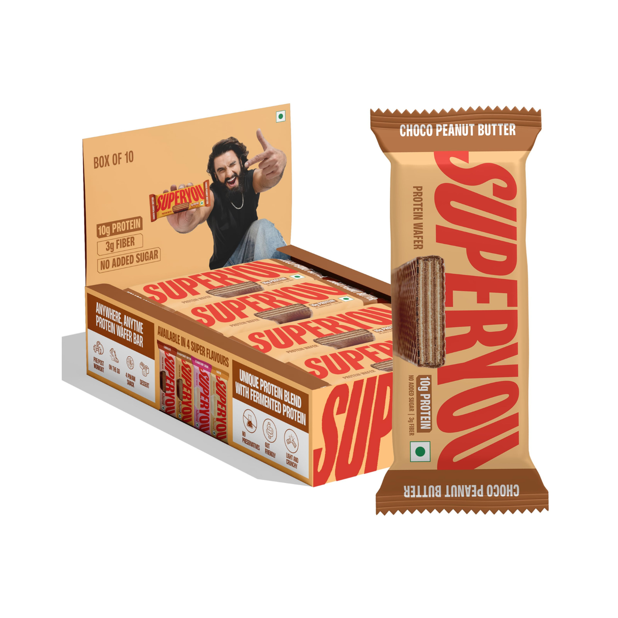 Super You Protein Wafer Crispy, Delicious Snack with 10g Protein Box Of 10