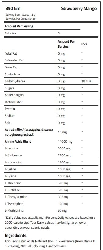 Laperva Amino EAA + Glutamine, Strawberry Mango, 390 Gm, 11000 mg Amino Acids