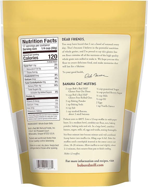 Bob's Red Mill Oat Flour  Whole Grain Gluten Free 510g