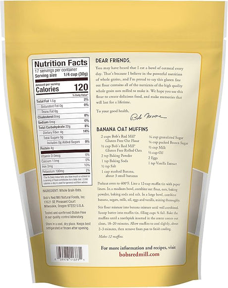 Bob's Red Mill Oat Flour  Whole Grain Gluten Free 510g
