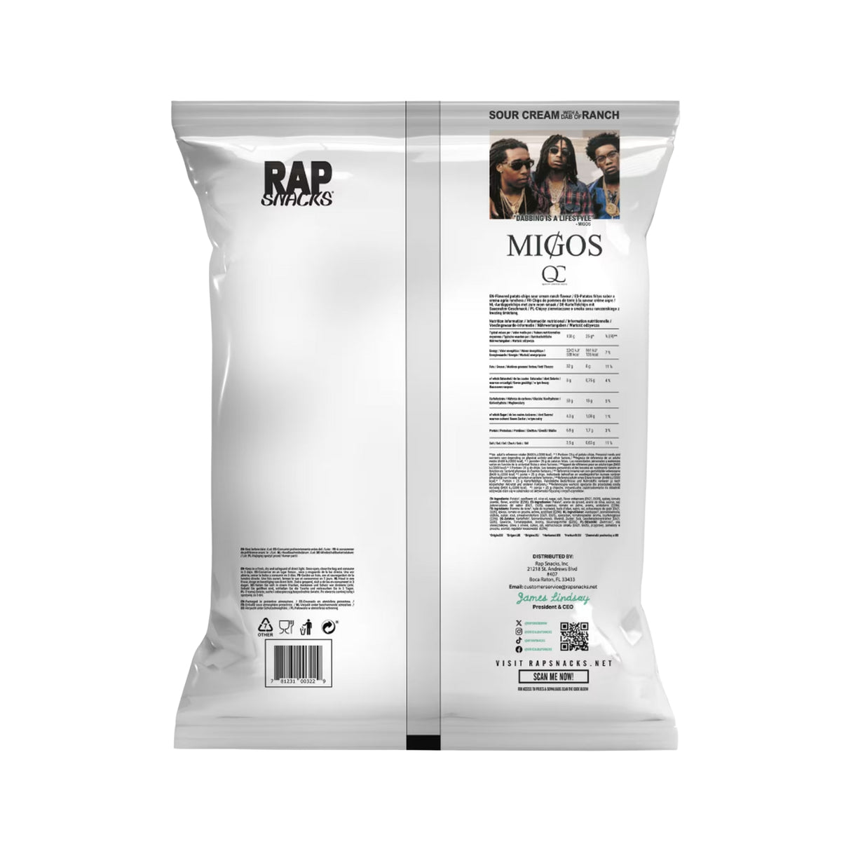 Rap Snacks Migos Sour Cream with A Dab of Ranch Potato Chips 71g