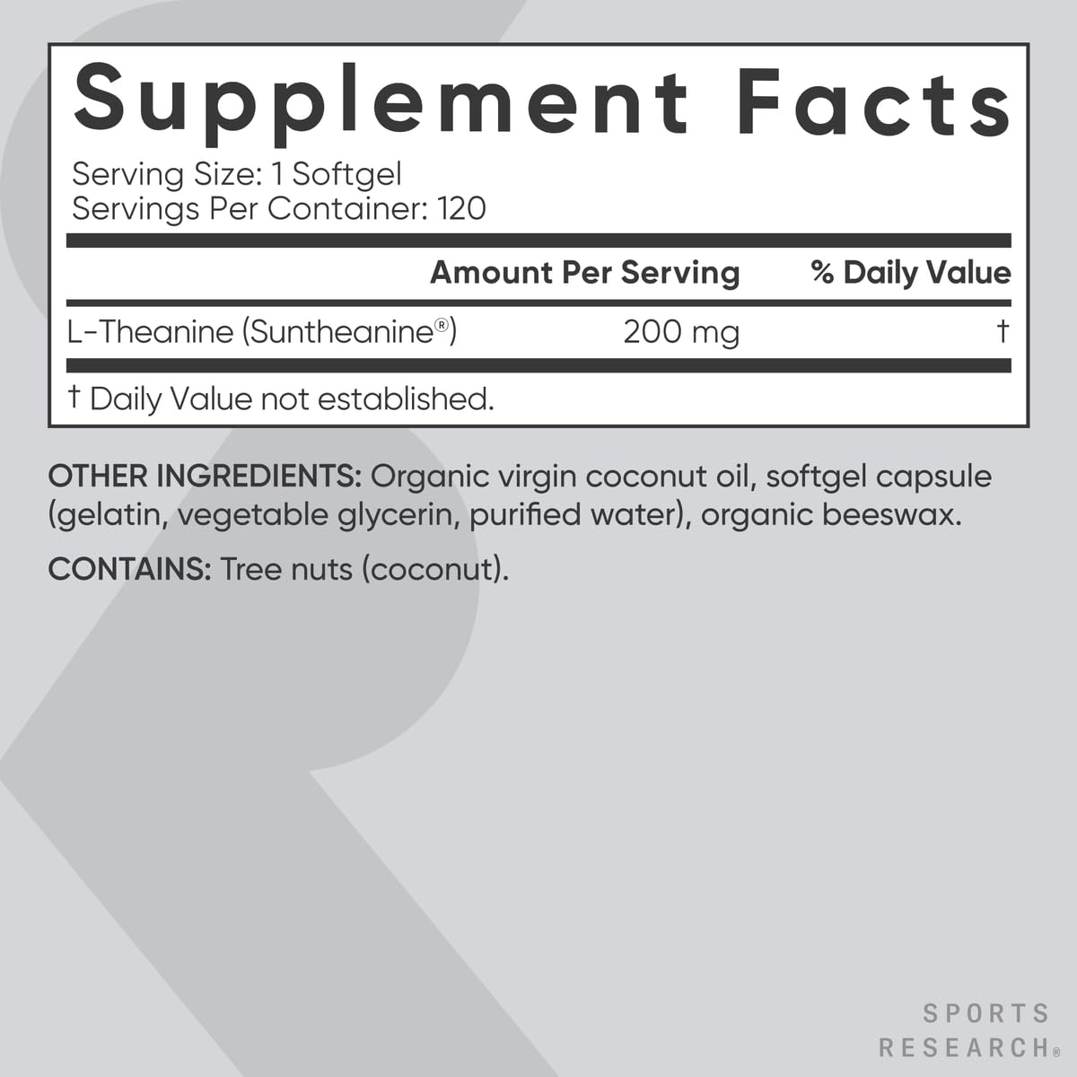 Sports Research L-Theanine Suntheanine 200mg 60 softgels