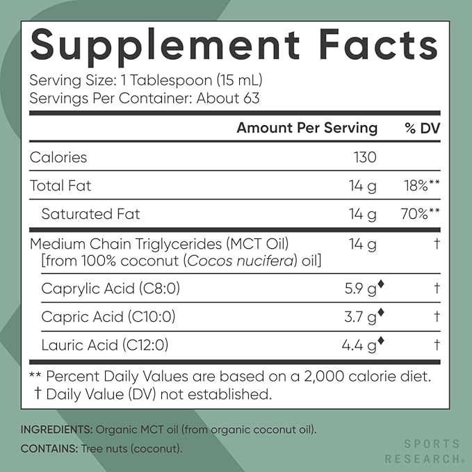 Sports Research Premium MCT Oil from Organic Coconuts Unflavored - 473ml