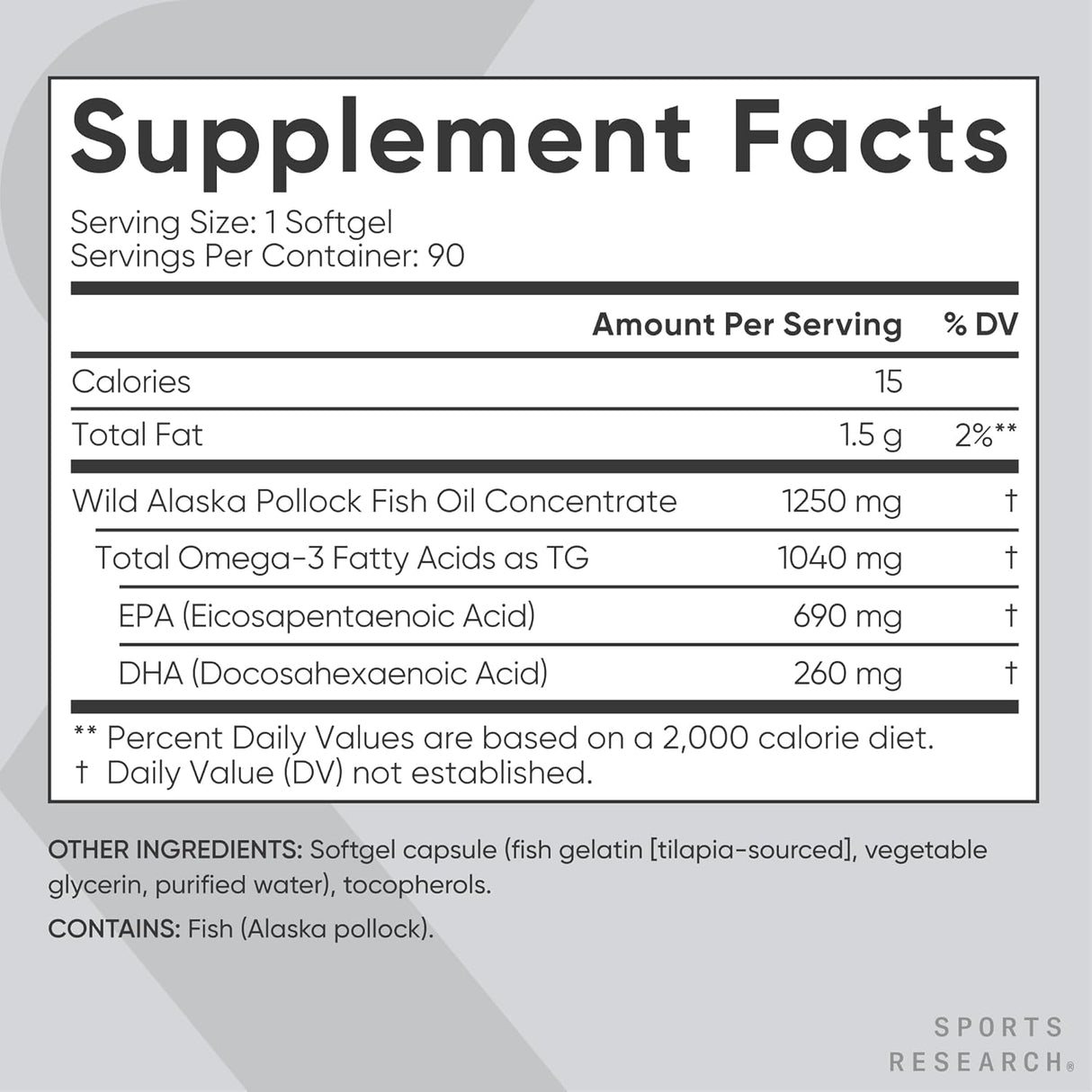 Sport Research Omega-3 Fish Oil Alaska Omega 1250 mg 90 Softgels