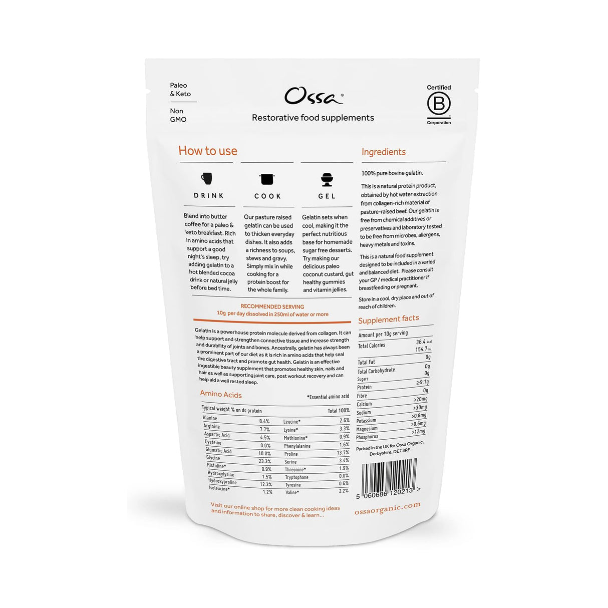 Ossa Pasture Raised Bovine Gelatin 400g