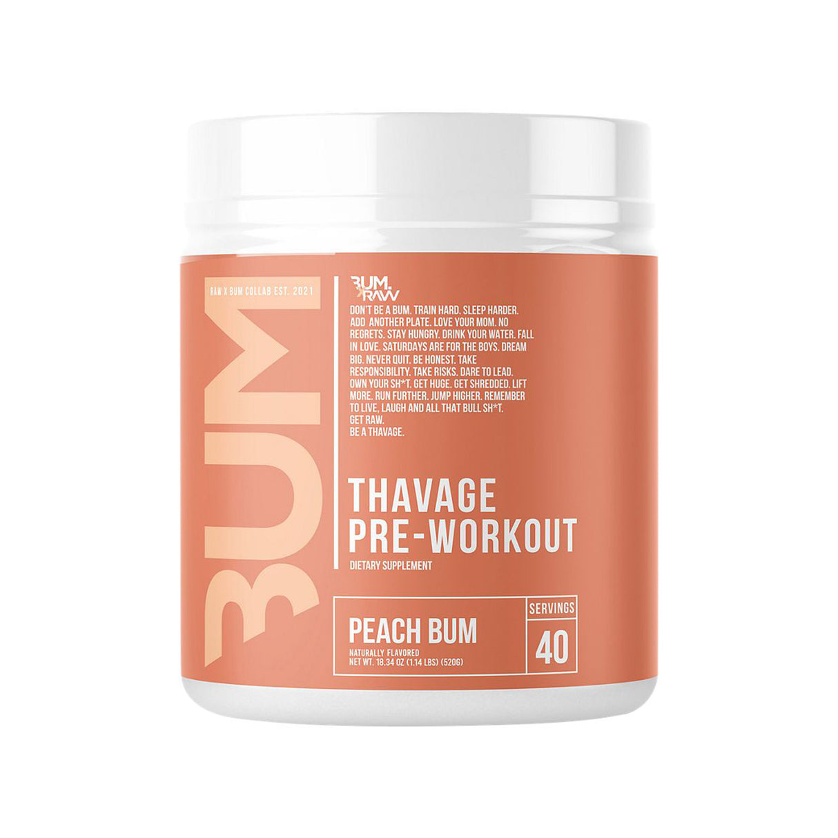 Raw Nutrition - CBUM Thavage Pre-workout, Peach Bum