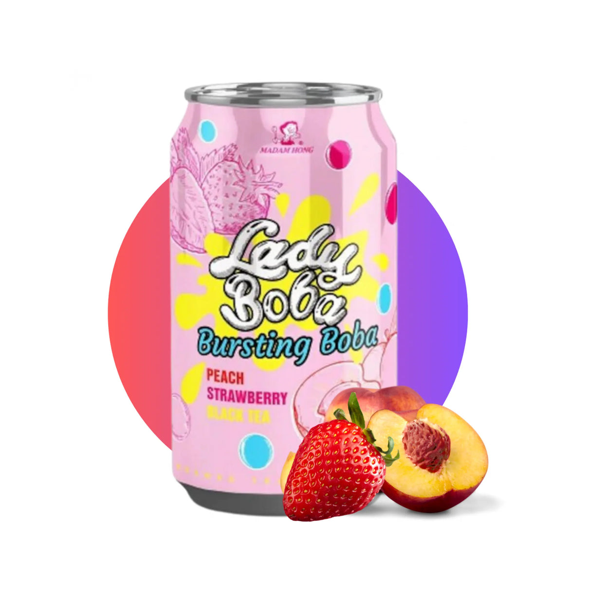 Madam Hong Lady Boba Bubble Tea Peach, Strawberry & Black Tea 320 ml