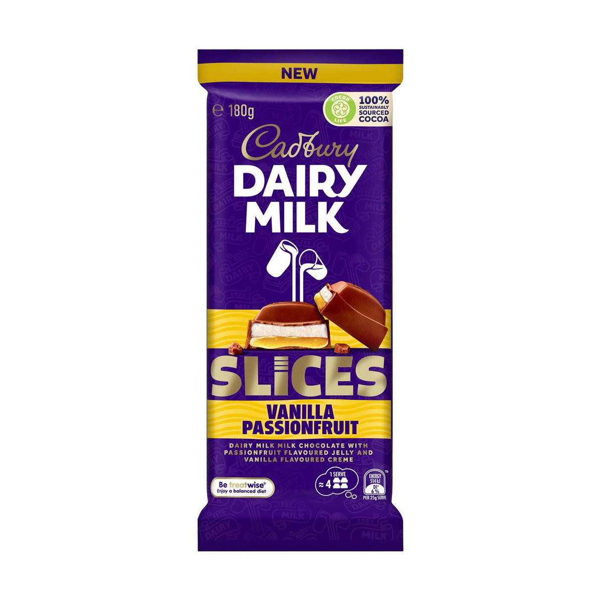 Cadbury Dairy Milk Slices Vanilla Passionfruit 180g